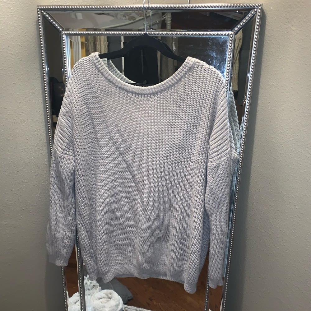 Oversized taupe sweater with low back